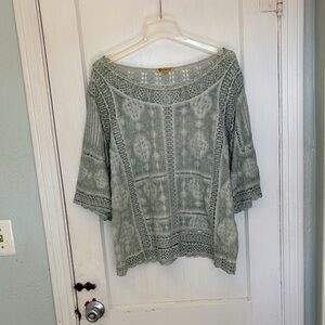 Democracy Lace Trim Blouse - Soft Green